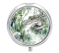 Crocodile Green Pill Box Round Portable Small Pill Case Waterproof Travel Pill Box Organizer for Pocket Purse and Daily Convenience