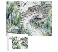 Crocodile Green Wooden Puzzles for Adults 500 PCS Unique Shape Puzzles Wall Art Home Decor for Puzzle Lovers, Family, Friend Creative Gift Toys