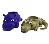 Crocodile Hippo Egg Cup Holder Twin Pack - Novelty Easter Souvenir Gift Soft Boiled Egg Stand Animal Shaped Kitchen Accent Family Meal Table Ornament Seasonal Gift 3D (Twin Pack Croc&Hippo)