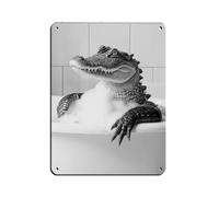 Crocodile in The Bathtub, Cute Bathroom Tin Sign Vintage Metal Pub Club Cafe Bar Home Wall Art Decoration Poster Retro 12x16inch(30x40cm)