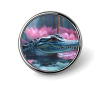 Crocodile in Water Round Brooch Pin Lapel Pins Tie Suit Dress Accessories for Men Women Wedding Birthday