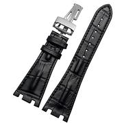 Crocodile Leather Folding Buckle 28mm Watchband for AP 15703 26470SO Royal Oak Offshore Men Crocodile Sports Watch Strap (Color : Black-Silver, Size : 28mm)