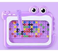 Crocodile Magnetic Drawing Board with Colorful Beads, Montessori Educational Toys for Kids, PC Plastic Dot Art Doodle Board, 20x16 cm, Manual Operation with Magnetic Pen (Purple)