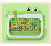 Crocodile Magnetic Drawing Board with Colorful Beads, Montessori Educational Toys for Kids, PC Plastic Dot Art Doodle Board, 20x16 cm, Manual Operation with Magnetic Pen (Green)