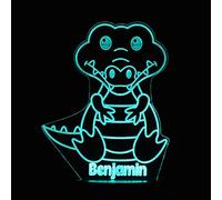 Crocodile Night Light, Personalised 3D Illusion Kids Cartoon Safari Animal Bedside Lamp, with 16 Colour LED Light Base, Remote + USB Lead