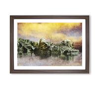 Crocodile Painting Framed Print | A2 Walnut Framed Wall Art | Ready to Hang | Modern Historical Picture | Living Room Bedroom Lounge Office