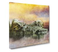 Crocodile Painting Modern Canvas Wall Art Print Ready to Hang, Framed Picture for Living Room Bedroom Home Office Décor, 20x20 Inch (50x50 cm)