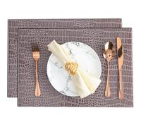 Crocodile Pattern PU Placemats 2pcs/4 - Waterproof Heat Resistant Non-Slip Washable Table Mats (Light Brown 2pcs 45 * 30cm)