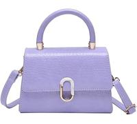 Crocodile Pattern Top-Handle Handbag Faux Leather Vintage Alligator Print Shoulder Purse Novelty Unique Tote Crossbody Bag(Purple)