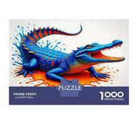 Crocodile Premium Paper Blue Alligator Paint Splash DIY Jigsaw Puzzle Beginner Friendly Educational Toy 38x26cm/1000pcs