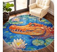 Crocodile Round Rug 90cm, Crocodile Circle Rugs, Animal Rug, Washable Round Carpet for Kitchen Dining Living Room Bathroom Beneath the Furniture