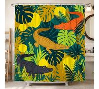Crocodile Shower Curtain, Tropical Nature Palm Leaves Circular Shapes Summer Green Polyester Waterproof Clawfoot Tub Shower Curtains Decor for Toile Bathroom Dorm 62x72 Inch