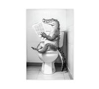 Crocodile Sitting on The Toilet Reading A Newspaper, Cute Retro Animals, Toilet Humor, Canvas Poster Wall Art Decor Print Picture Paintings for Living Room Bedroom Decoration 12x18inch(30x45cm)