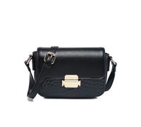 Crocodile Skin 2 Compartments Flap Metal Push Lock Cross Body Bag JFY Black One Size