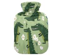 Crocodile Spring Flowers Hot Cold Water Bottle with Fleece Cover PVC Hot Water Bag 2 Liter