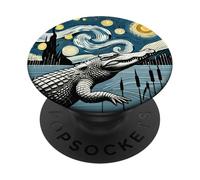 Crocodile Swamp Reptile - Van Gogh Starry Night Style PopSockets Adhesive PopGrip