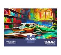 Crocodile Thick Paper Alligator Reading in Library Jigsaw Puzzle Bundle Interactive Gift for Seniors 70x50cm/1000pcs