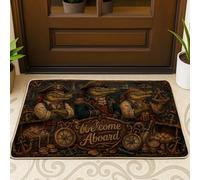 Crocodile Welcome Door Mat, Pirate Nautical Treasure Anchors None Dark Rubber Non-Slip Under Doormat Rug Home Decor for Entryway Outdoor Porch Balcony 29x17 Inch