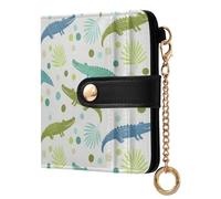 Crocodiles Dots White Pattern Small Women Wallet Leather RFID Blocking Bifold Compact Card Holder with Coin Pocket Zipper Purse for Women Girls Ladies