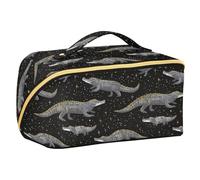Crocodiles Galaxy Gray Gold Designed Makeup Bags with dividers Lightweight Make Up Bags for Women Vertical Free-Standing