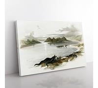Crocodiles On The River Nile By David Roberts Vintage Canvas Wall Art Print Ready to Hang, Framed Picture for Living Room Bedroom Home Office Décor, 60x40 cm (24x16 Inch)