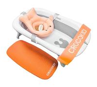 CROCOKID® Bathtub & Bath Seat - Folding Bathtub Kit | 0 to 5 Years | Portable Bathtub Kit, Retractable Bathtub Kit, XXL Nomad Bathtub Kit - Orange