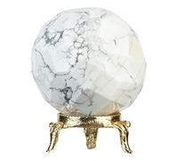 Crocon 45mm Howlite diamond cut Stone sphere Ball with Metal Stand 1400+ Carats Gemstone Ball Healing ornament rock Sphere Sculpture Figurine for Fengshui Divination Crystal Home Decor Photography
