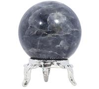 Crocon 45mm Iolite Stone sphere Ball with Metal Stand 1400+ Carats Gemstone Ball Healing Sphere Sculpture Figurine for Fengshui Divination Home Decoration Photography Crystal Sphere