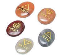 Crocon® 5 Elements Assorted Stones Engraved Triangle Symbols (Earth Air Fire Water spirit) Polished Palm Stones for Gemstone Reiki Crystals Healing