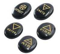 Crocon® 5 Elements Black Tourmaline Stones Engraved Triangle Symbols (Earth Air Fire Water spirit) Polished Palm Stones for Gemstone Reiki Crystal Healing