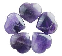 Crocon 5 Pcs Amethyst Heart stone 20mm Mini Heart Shape gemstone Puff Stones Set 400+ Carats Pocket Crystal Healing Tumble Collection Palm Worry Stone Good Luck Meditation Gift Craft Home Decor