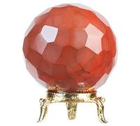 Crocon 50mm Red Jasper diamond cut Stone sphere Ball with Metal Stand 1400+ Carats Gemstone Ball Healing ornament rock Sphere Sculpture Figurine for Fengshui Divination Crystal Home Decor Photography