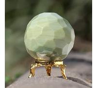 Crocon® 50mm Serpentine diamond cut Stone sphere Ball with Metal Stand 1400+ Carats Gemstone Ball Healing ornament rock Sphere Sculpture Figurine for Fengshui Divination Crystal Home Decor Photography