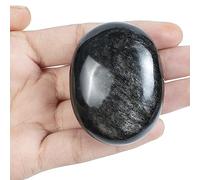 Crocon® 50mm Silver obsidian Large Palm Stone 900+ Carats Pocket Massage Worry Stones for Natural Chakra Balancing Reiki Healing Stones and Crystal Healing Massage Spa Energy Crystals gifts for women