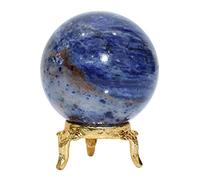 Crocon 50mm Sodalite Stone sphere Ball with Metal Stand 1400+ Carats Gemstone Ball Healing Sphere Sculpture Figurine for Fengshui Divination Home Decoration Photography Crystal Sphere