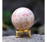 Crocon® 55mm Sunstone Stone sphere Ball with Metal Stand 1400+ Carats Gemstone Ball Healing Sphere Sculpture Figurine for Fengshui Divination Home Decoration Photography Crystal Sphere