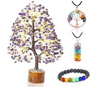 Crocon® Amethyst Crystal Tree Gift Set With 2 Chakra Pendants & Chakra Bracelet, Crystal Tree Of Life, Birthday Gifts For Women, Mum Gifts, Gift For Her, Home Room Decor, Good Luck Grandma Present