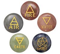 Crocon® Assorted 5 Elements Round Engraved Palm Stones Crystal Set