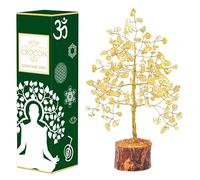 Crocon Citrine Gemstone Money Tree | Feng Shui Bonsai | Mystical | Chakra Balancing | Reiki Crystal Healing | Handcrafted | Good Luck | Spiritual | Enhancement | Decor Size: 7-8 Inch
