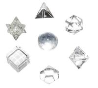 Crocon® Clear Quartz 7Pcs platonic solids crystal geometry set, Platonic Solids Sacred Geometric stones for Meditation Reiki Balancing Healing Chakra Stone Cleansing Spiritual Good Luck (15-20 mm)