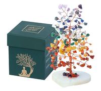 Crocon Crystals Tree 7 Chakra Healing Stones Reiki Crystals Heart Base Tree Life Spiritual Meditation Energy Tree Home Room Office Desk Decor Pink Gifts for Women Men & Mom Birthday Present