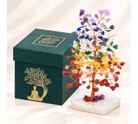 Crocon® Crystals Tree 7 Chakra Healing Stones Reiki Crystals Heart Base | Unique 7 Chakra gemstone bonsai for home and office decoration, elegant display piece, birthday surprise and housewarming