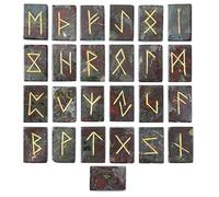 Crocon® Dragon bloodstone Rectangle Shape Gemstone Runes with Elder Futhark Alphabet Engraved 25 pcs Rune Set Crystal Divination Metaphysical Healing Chakra Reiki Runes Set with a Pouch Size : 20-25mm
