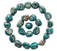 Crocon® Green Bloodstone Rune Stones Set Engraved with Elder futhark Crystal Runes Set, Reiki Healing runas for Meditation Chakra Balancing Rune Stone for Beginners with Crystal Guide & Pouch 15-20 mm
