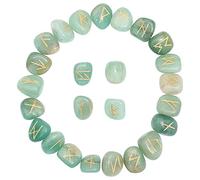 Crocon® Green Jade Gemstone Rune Stone with Elder Futhark Alphabet Engraved Symbol 25 pcs Set for Feng Shui Reiki Crystal Healing Chakra Balancing Decor Size: 15-25 mm