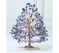 Crocon® Lapis Lazuli Gemstone Tree Of Life - Geode Agate Slice Base, Crystal Tree for Positive Energy, Handmade Chakra Tree - Copper Wire Money Bonsai, Healing Stones Gem Tree, Spiritual Gift