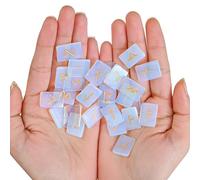 Crocon® Opalite Gemstone Rune Stones Set with Elder Futhark Alphabet Engraved Symbol for Chakra Balancing runes with pouch & rune symbol brochure Size :- 20-25 mm App.
