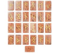 Crocon Peach moonstone Rectangle Shape Gemstone Runes with Elder Futhark Alphabet Engraved 25 pcs Rune Set Crystal Divination Metaphysical Healing Chakra Reiki Runes Set with a Pouch Size : 20-25mm
