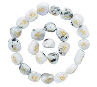 Crocon Rainbow Moonstone Elder Futhark Alphabet Engraved Symbol Rune Stone 25 pcs Set for Feng Shui Chakra Balancing Reiki Crystal Healing Spiritual Metaphysical Size: 15-20 mm