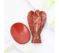 Crocon® Red Jasper Gemstone Peace Pocket Angel with Palm Worry Thumb Stone Guardian Carved Mini Healing Statue Energy Generator Prayer Gift Good Luck Decor
